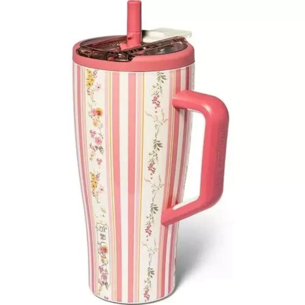 Brumate Era Flip 30oz Cascading Florals Leakproof Tumbler w Lid Straw Pink White